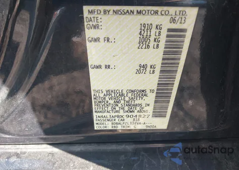 2013 Nissan Altima 2.5 from USA, damaged, VIN 1N4AL3AP8DC904827
